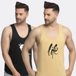 Friskers Multi Cotton Slim Fit Printed Gym Vest - Pack of 2-picture-18