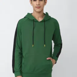 Forever 21 Green Cotton Regular Fit Striped Hooded SweatShirt-picture-16