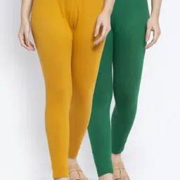 Gracit Green & Mustard Mid Rise Leggings - Pack Of 2-picture-23