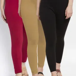 Gracit Black & Maroon Mid Rise Leggings - Pack Of 3-picture-28