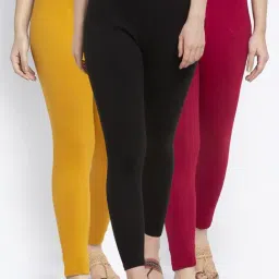 Gracit Black & Maroon Mid Rise Leggings - Pack Of 3-picture-31