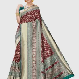 Satrani Brown Woven Saree With Unstitched Blouse-image-26