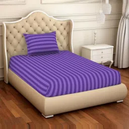 Spaces Violet Cotton 210 TC Single Size Bedsheet With Pillow Cover image 2