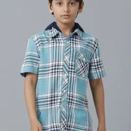 Under Fourteen Only Kids Blue Cotton Chequered Shirt-picture-11