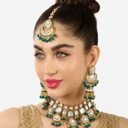 Zaveri Pearls Green Meenakari Kundan Choker Necklace Earring Maangtikka Set-ZPFK17581-image-62