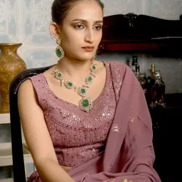 Odette Green Mixed Metal Embellished Gold Plated Neckpiece Set For Women image 2