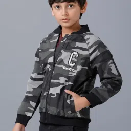Under Fourteen Only Kids Grey & White Camouflage Full Sleeves Jacket image 3