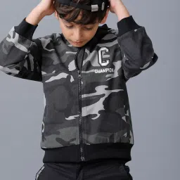 Under Fourteen Only Kids Grey & White Camouflage Full Sleeves Jacket image 4