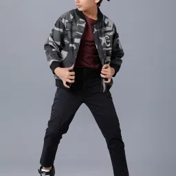 Under Fourteen Only Kids Grey & White Camouflage Full Sleeves Jacket image 5