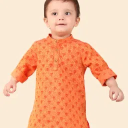 Fabindia Kids Orange Floral Print Full Sleeves Kurta-image-24