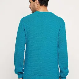 Club York Teal Blue Cotton Regular Fit Self Pattern Sweater image 2