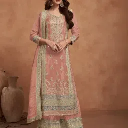 Odette Orange Embroidered Semi-Stitched Kurta Set image 2