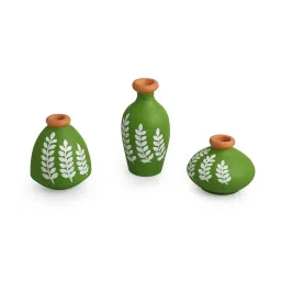 ExclusiveLane Ethnic Foliage Trio Hand-Painted Green Terracotta Pots Showpieces - Set of 3 image 2