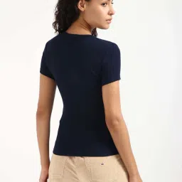Tommy Hilfiger Navy Cotton Solid T-Shirt image 2