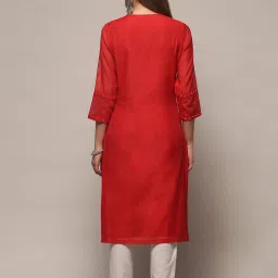 Biba Red Embroidered Straight Kurta image 2