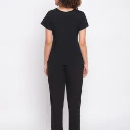 Clovia Black Cotton Printed T-Shirt With Pyjamas image 2