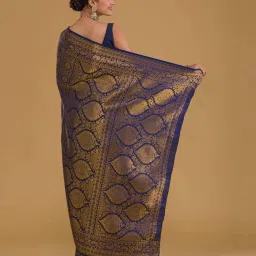 SHUBHKALA Blue Silk Woven Saree With Unstitched Blouse image 2