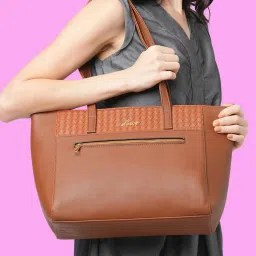 Lavie Bot Ziptula Tan Synthetic Solid Tote Handbag image 2