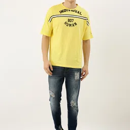 Being Human Clothing Men Yellow Printed Round Neck Pure Cotton T-shirt image 2