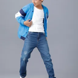 Under Fourteen Only Kids Blue & White Embroidered Full Sleeves Sweatshirt image 5