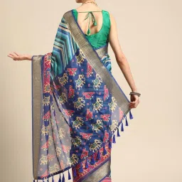 Silk Land Blue Printed Saree With Unstitched Blouse image 2