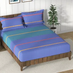 Nautica Bristol Stripes Multicolor 150 TC King Bedsheet with 2 Pillow Covers image 2