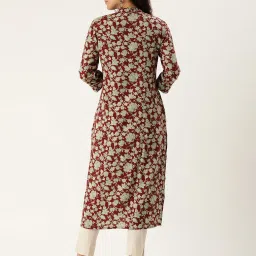 Amukti Maroon Rayon Floral Print Straight Kurta image 2