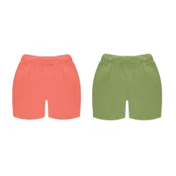 Kiddopanti Kids Green & Peach Solid Shorts (Pack Of 2) image 2