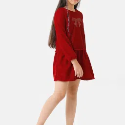 Under Fourteen Only Kids Maroon Embellished Full Sleeves Dress image 4