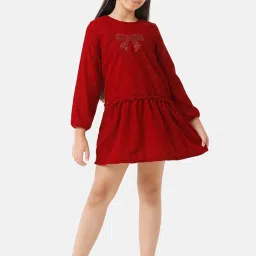Under Fourteen Only Kids Maroon Embellished Full Sleeves Dress image 1