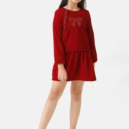 Under Fourteen Only Kids Maroon Embellished Full Sleeves Dress image 5