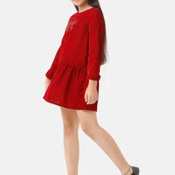 Under Fourteen Only Kids Maroon Embellished Full Sleeves Dress image 3