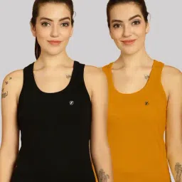 Friskers Black & Mustard Cotton Sports Tank Top - Pack Of 2-image-95