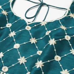 READIPRINT FASHIONS Teal Green Embroidered Unstitched Lehenga Choli Set With Dupatta image 4