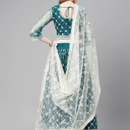 READIPRINT FASHIONS Teal Green Embroidered Unstitched Lehenga Choli Set With Dupatta image 2