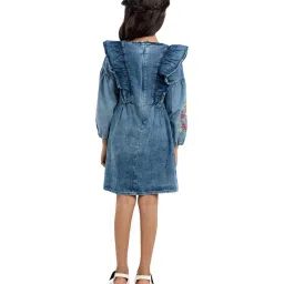 Under Fourteen Only Kids Navy Embroidered Full Sleeves Dress image 2