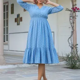 Janasya Blue Embroidered Midi Dress-picture-43