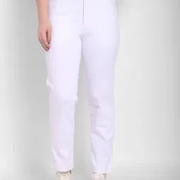 NUMERO UNO White Cotton Mid Rise Regular Fit Trousers-picture-24