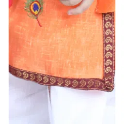 BownBee Kids Orange Cotton Patch Work Kurta & Dhoti image 4