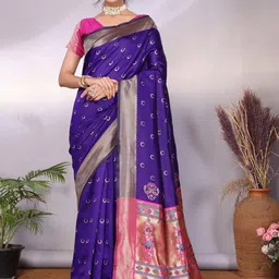 WOVENSTOCK Ethnic Motifs Woven Design Zari Kanjeevaram Saree-picture-24