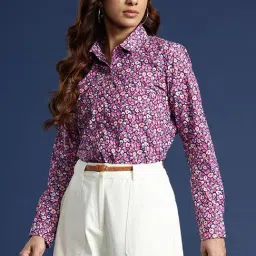 Hancock Burgundy & Pink Cotton Floral Print Shirt-picture-22