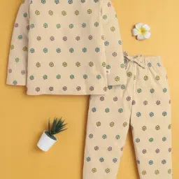 Bumzee Kids Beige Cotton Floral Pyjama Sets-image-50