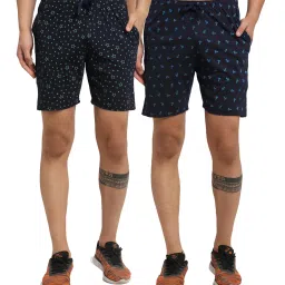 Vimal Jonney Navy Regular Fit Printed Shorts - Pack of 2 image 1