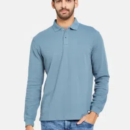 METTLE Sky Blue Cotton Regular Fit Polo T-Shirt-image-59
