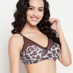 Clovia Brown & Purple Cotton Printed Full Coverage T-Shirt Bra image 4