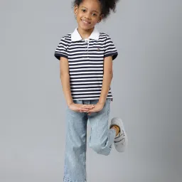 Beverly Hills Polo Club Kids White & Navy Striped Polo T-Shirt image 5