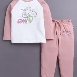 Bumzee Kids Pink & White Cotton Printed Pyjama Sets-image-79