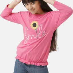 Under Fourteen Only Kids Pink Embroidered Full Sleeves Top image 4