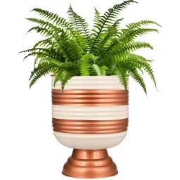 ORILEY Metal Flower Pot Grooved Round Cylindrical Planter 34 x 27 cm White Stripes On Copper-picture-35