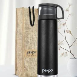 Pexpo Black Knight Stainless Steel Vacuum Insulated Water Bottle with Jute Bag (1000 ml)-picture-22